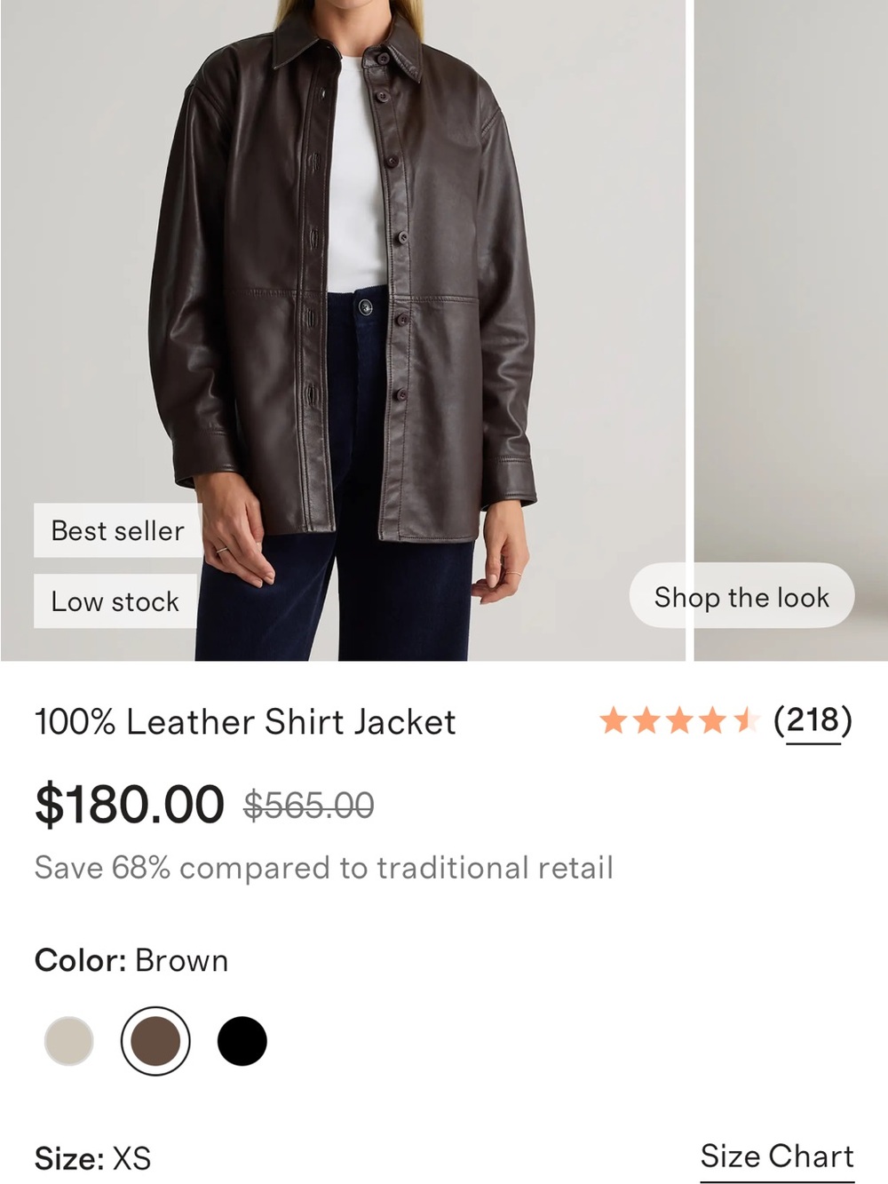 NEW Quince Brown Leather Shirt Jacket